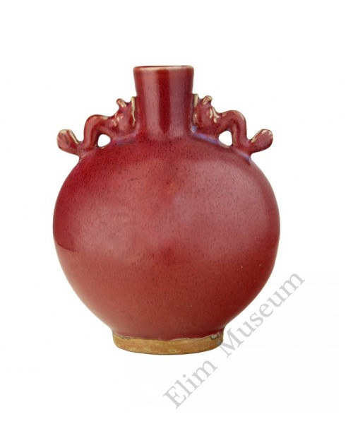 1265 A   Jun-Ware red glaze flambe flask