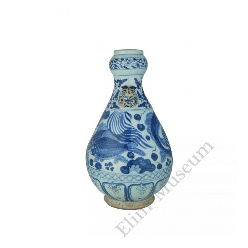 1358 A Yuan B&W vase fishes and lotus pattern