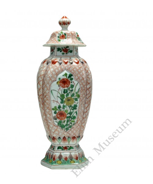 1107 A Kang-Xi Wucai  hexagonal seasonal flowers vase 