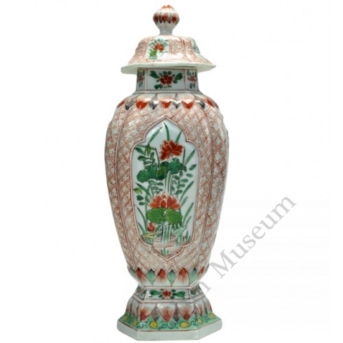 1107 A Kang-Xi Wucai  hexagonal seasonal flowers vase 