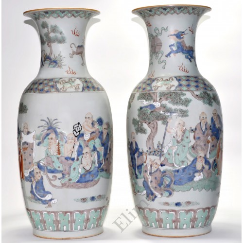 1109 A Pair of Fengcai vases with Lohans