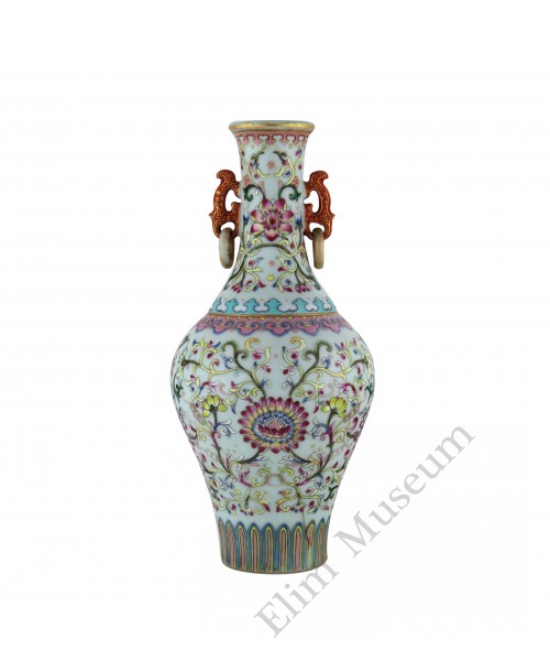 1128  A  fencai double-rings vase with scrolling lotus