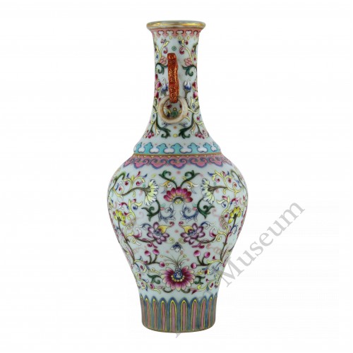 1128  A  fencai double-rings vase with scrolling lotus