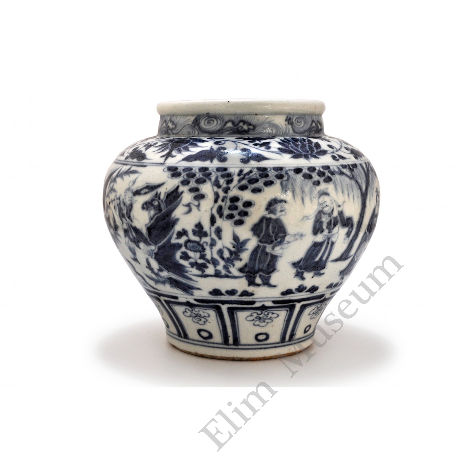 1413 A blue-and-white jar depicting the Three Visits to the Thatched Cottage