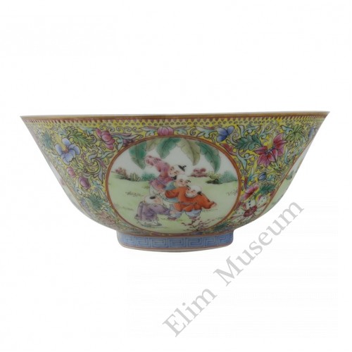 1143  A pair of Qian-long  fencai bowls with playing boys  