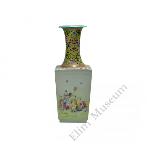 1146 A Qian-Long square vase fengcai playing childern