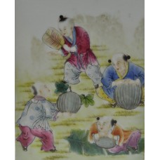 1146 A Qian-Long square vase fengcai playing childern