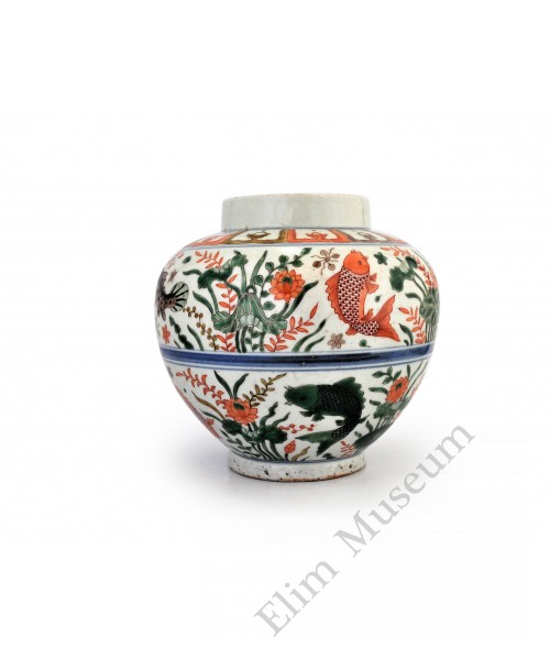 1537 A B&W five colors lotus-carps vase