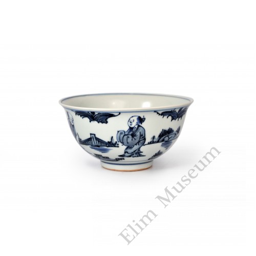 1544  A Ming  b&w bowl with figures