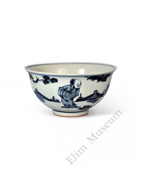 1544  A Ming  b&w bowl with figures