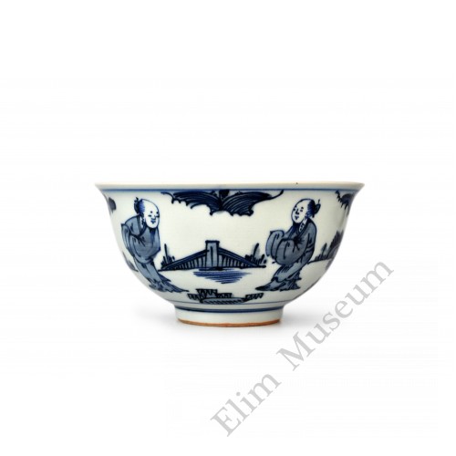 1544  A Ming  b&w bowl with figures