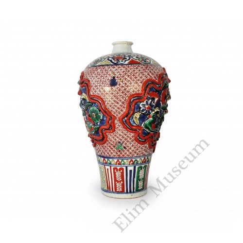 1568 A Red & Green enameled Mei-Ping vase