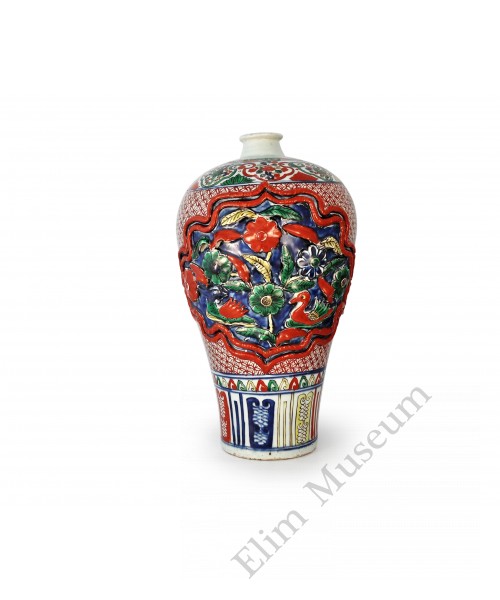 1568 A Red & Green enameled Mei-Ping vase