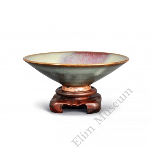 1576-2 A blue Jun-ware conical bowl