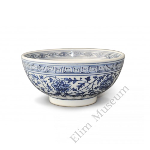 1595 A early Ming B&W lotus & mandarin ducks bowl   