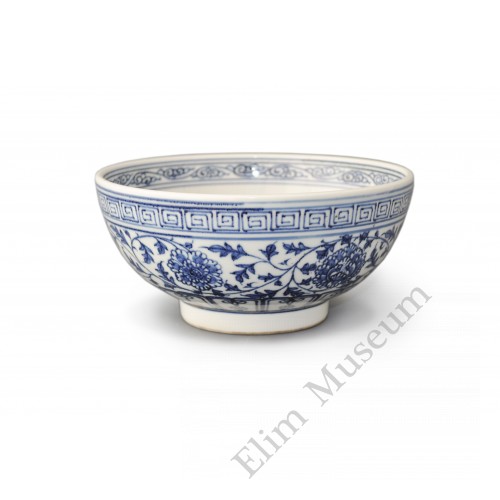 1595 A early Ming B&W lotus & mandarin ducks bowl   