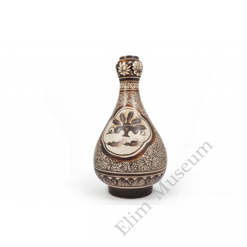 1615 Cizhou-ware pained ducks-flower garlic vase 	