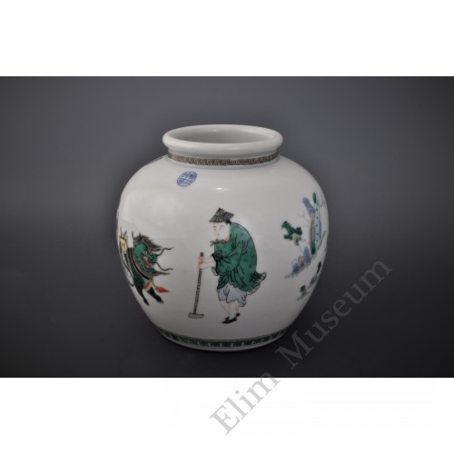 1633 A five colors jar decor with figures "The Wen King of the Zhou sought a sage"  