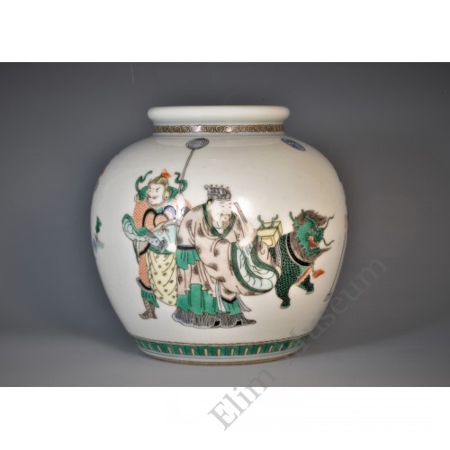 1633 A five colors jar decor with figures "The Wen King of the Zhou sought a sage"  