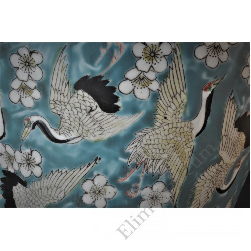 1634 A three-colors"plum & cranes" meiping   