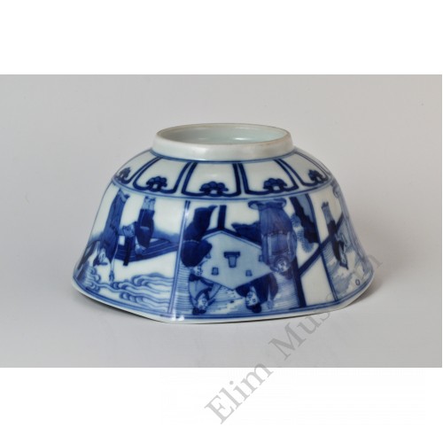 1671 A blue-white Scholarly figurative large bowl 