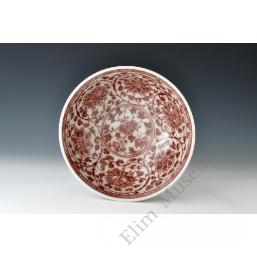 1678 An under glaze red florist scrolls bowl  