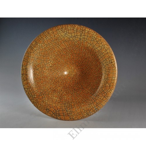 1688 A Ge-ware burnt-rice yellow glaze crackle conical bowl   