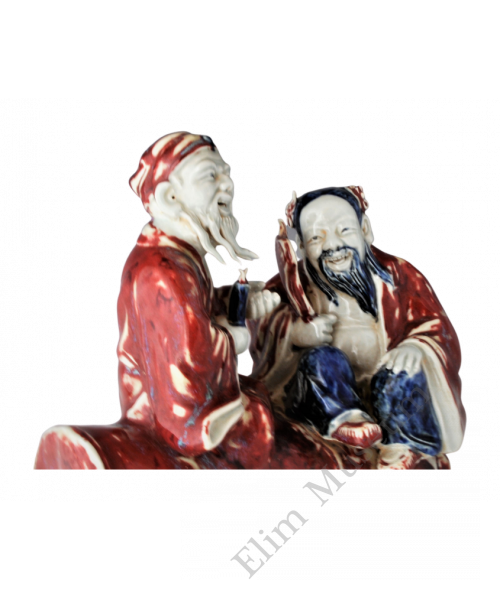 1731 A blue-and-white and underglaze-red sculpture of Zhang Guolao and Zhongli Quan