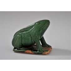 1745 A molded and sculpted green glaze frog   