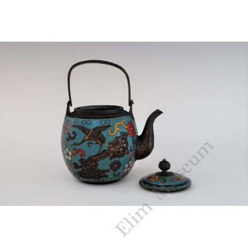 1755 A Cloisnne enamel crane and pine tea pot    