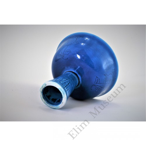 1771 A Ming Blue Glazed "Anhua"  Stem Cup   