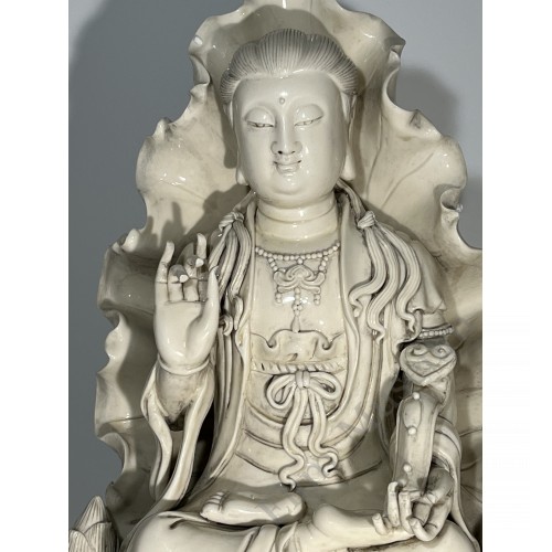 1799 Dehua white porcelain Guanyin sculpture by He Chaozong