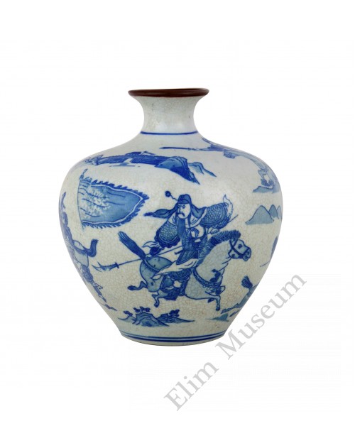 1202 A B&W "Three Kingdoms" figures pot