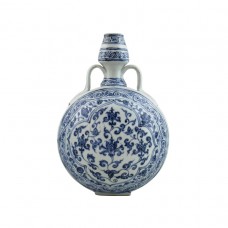 1214  Ming Yong-Le b&w moon flask with scrolling lotus