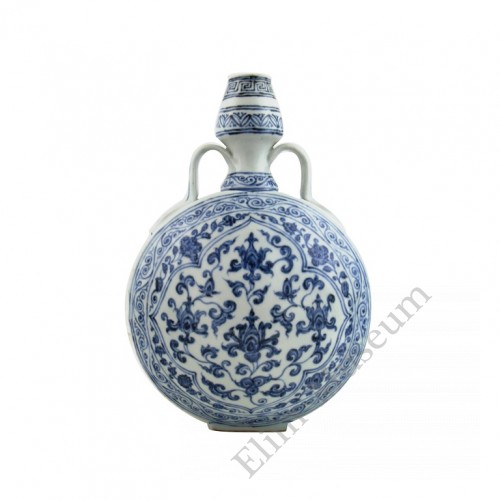 1214  Ming Yong-Le b&w moon flask with scrolling lotus