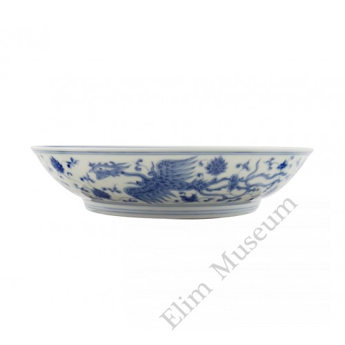 1270 Ming Cheng-Hua period B &W playing phoenixes dish 