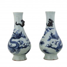 1311 A pair of B&W dragon pattern vases