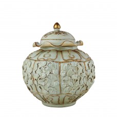 1318 A Yuan Egg-White glaze lidded jar with molded petals  