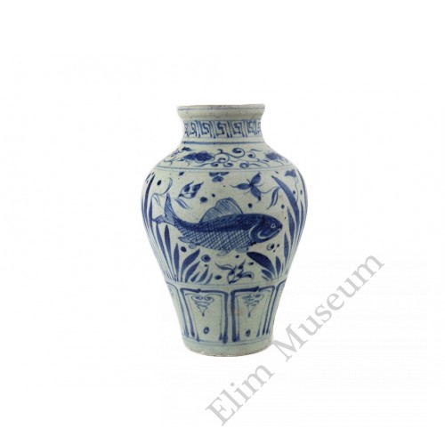 1319 A Yuan Dynasty B&W fish and lotus motif vase