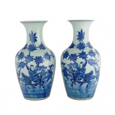 1328 A pair of Qing Dynasty B&W "boy on qilin" vases 