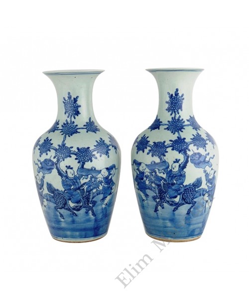 1328 A pair of Qing Dynasty B&W "boy on qilin" vases 