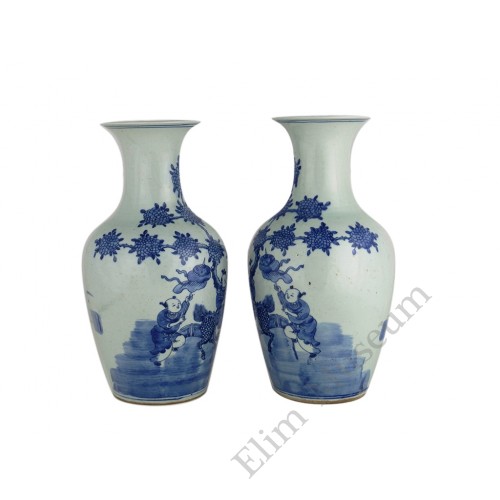 1328 A pair of Qing Dynasty B&W "boy on qilin" vases 