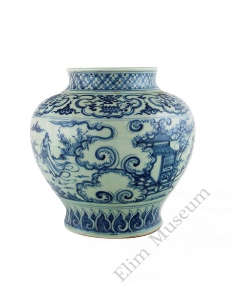 1335 A Ming Dynasty B&W "friend-visiting" jar 