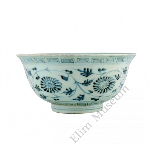 1348 A Ming Dynasty B&W scrolling flowers bowl