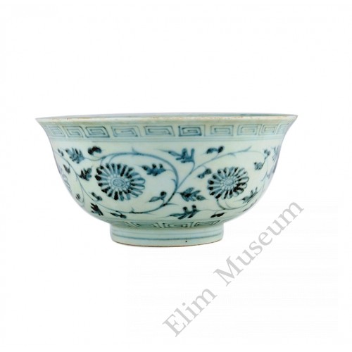 1348 A Ming Dynasty B&W scrolling flowers bowl