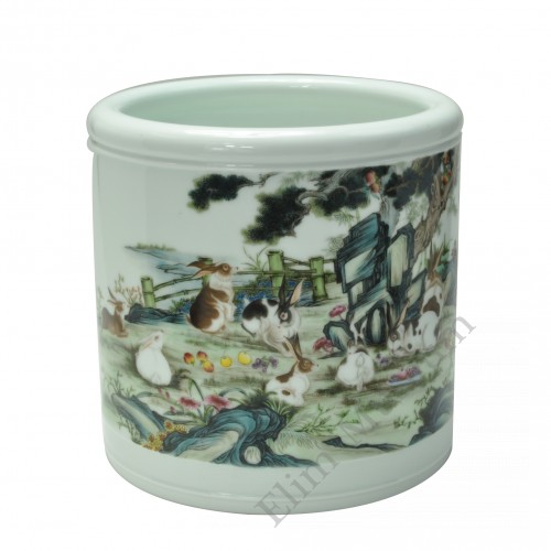 1052  A Yong-Zheng falancai brushpot with “Rabbits” 