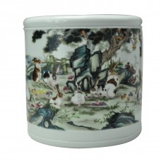 1052  A Yong-Zheng falancai brushpot with “Rabbits” 