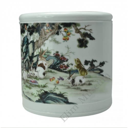 1052  A Yong-Zheng falancai brushpot with “Rabbits” 