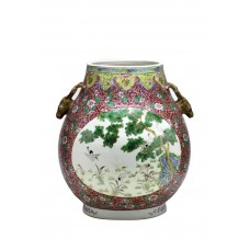 1078 Qing Dynasty  Fengcai  windowed “Crans&Deers ” vase