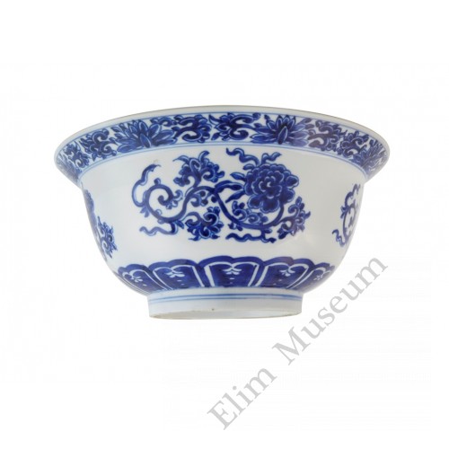 1083  A Kang-Xi  blue & white scrolling lotus bowl 